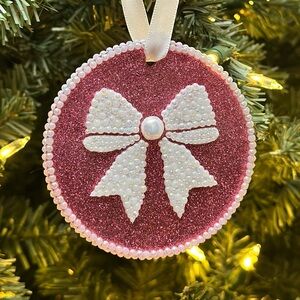 Elegant Pink and White Bow Ornament